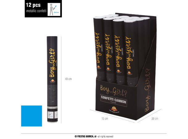 Konfettikanon - Gender Reveal - Blå 1 Konfettikanon m/papirkonfetti - 40cm 