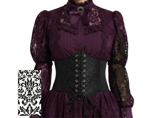 Korsett til voksen - Sort m/brokade 1 Korsett i polyester - onesize 