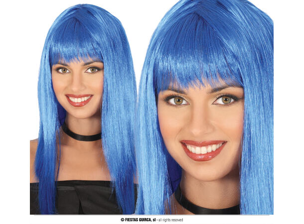 Lang parykk med lugg - Blå 1 Parykk i syntetisk hår - 120gr - Dame 