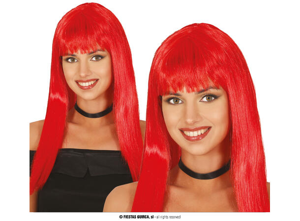 Lang parykk med lugg - Rød 1 Parykk i syntetisk hår - 120gr - Dame 