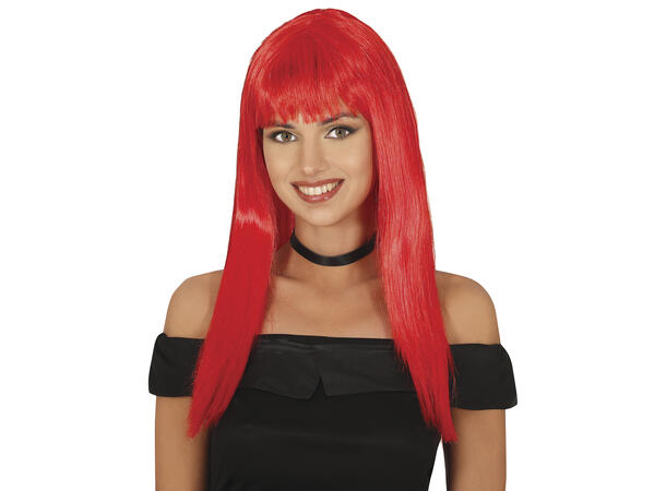 Lang parykk med lugg - Rød 1 Parykk i syntetisk hår - 120gr - Dame 