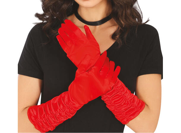 Lange krøllete hansker - Røde 1 par hansker i polyester - 40cm 