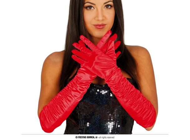 Lange krøllete hansker - Røde 1 par hansker i polyester - 40cm 