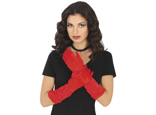 Lange krøllete hansker - Røde 1 par hansker i polyester - 40cm 