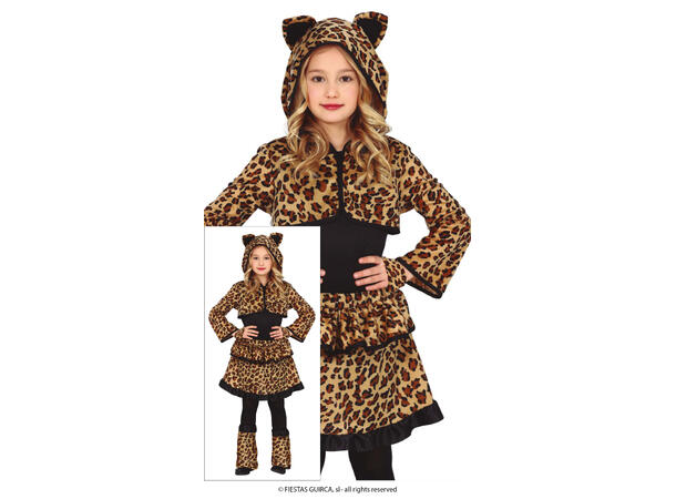 Leopardkostyme - 6 deler 1 Barnekostyme til jente - Str 5-6 År 