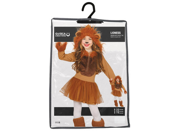 Løvekostyme jente - Kjole m/Hette 1 Barnekostyme til jente - Str 5-6 År 