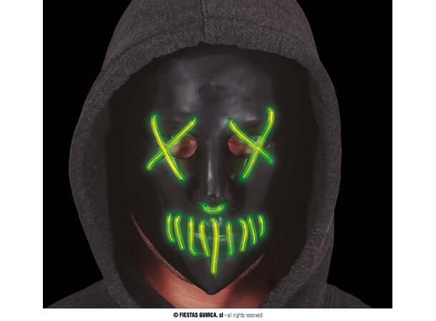 Maske - Sort m/grønt lys 1 Maske i metall/PVC m/Lys 