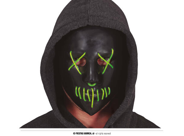 Maske - Sort m/grønt lys 1 Maske i metall/PVC m/Lys 