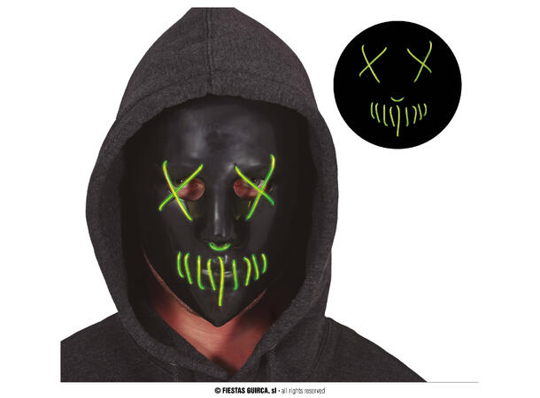 Maske - Sort m/grønt lys 1 Maske i metall/PVC m/Lys 