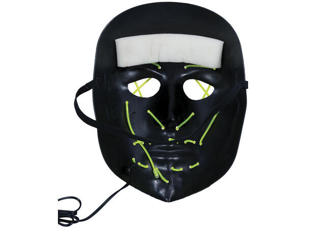 Maske - Sort m/grønt lys 1 Maske i metall/PVC m/Lys 