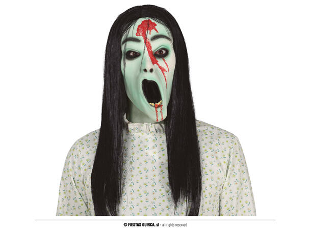 Maske - Spøkelse - m/langt hår 1 Maske i lateks med syntetisk hår 