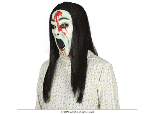 Maske - Spøkelse - m/langt hår 1 Maske i lateks med syntetisk hår 