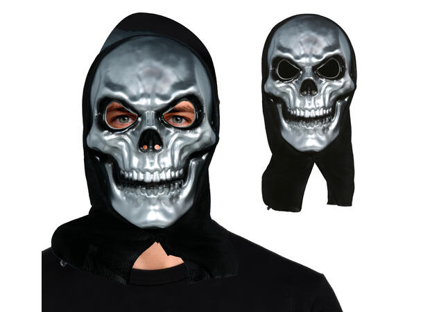 Maske med hette - Hodeskalle sølv 1 Maske med hette i PVC/polyester 