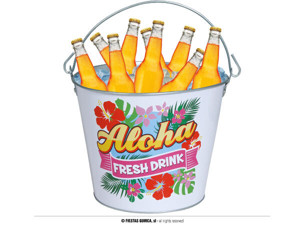 Metallbøtte - Drikkekjøler - "Aloha" 1 Bøtte i metall - 19x23cm 