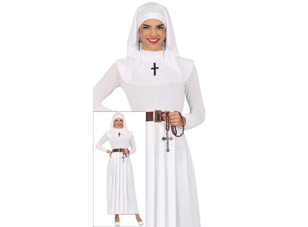 Nonne - Hvit - Drakt, Hodeplagg og belte 1 Damekostyme - str 42-44 (L) 