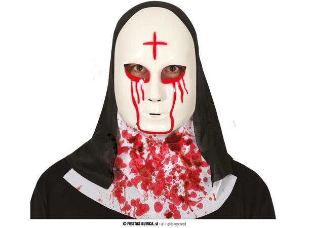 Nonnemaske - Hvit m/kors og blod 1 Maske i PVC/polyester 