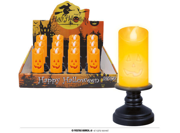 Oransje stearinblys på stake m/LED-lys Display med 12 LED-lys - 12,5cm 