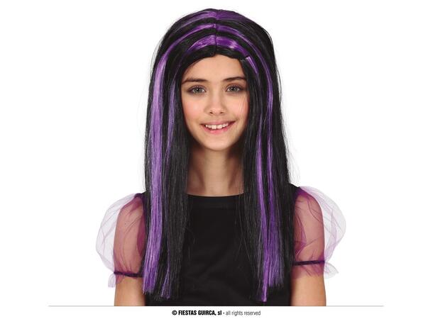 Parykk til barn - Sort m/Lilla striper 1 Parykk i syntetisk hår 