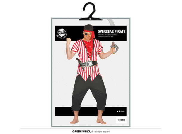 Piratkostyme - Rød/Sort/Hvit 1 Herrekostyme - str 52-54 (L) 