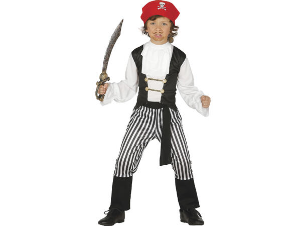Piratkostyme - Stripete 1 Barnekostyme til gutt - Str 5-6 År 