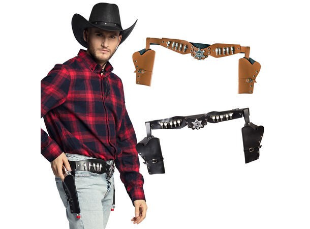 Pistobelte - Sheriff - 2 farger assotert Dobbelt Pistolbelte - 125cm 