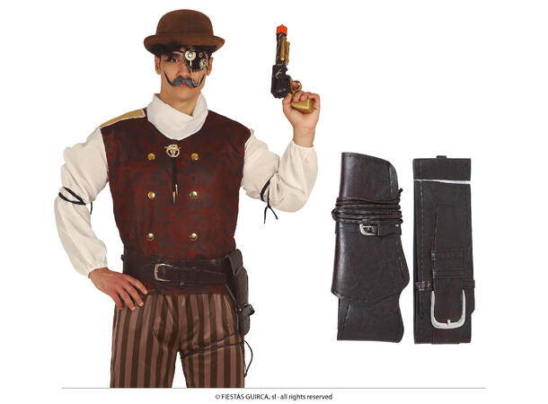 Pistolbelte - Cowboy u/pistol - Brun 1 Pistolbelte i kunstlær til voksen 