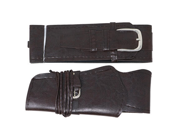 Pistolbelte - Cowboy u/pistol - Brun 1 Pistolbelte i kunstlær til voksen 