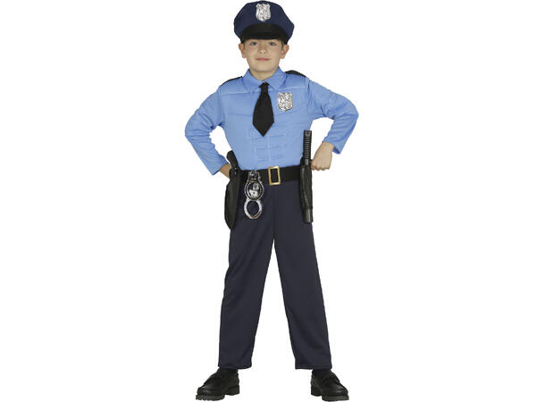 Politimann - Blå/Lyseplå m/muskler 1 Barnekostyme til gutt - Str 7-9 År 