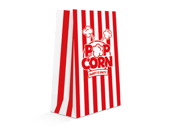 Popcorn pose - Røde striper 8 Popcornposer i papir - 23x13x6cm 