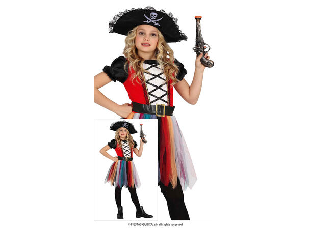 Priratkostyme - Kjole - Sort/Hvit/Rød 1 Barnekostyme til jente - Str 3-4 År 