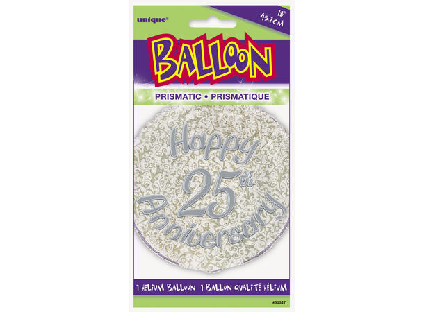 Prismatisk Happy 25th Anniversary 1 Folieballong - 46cm(18")