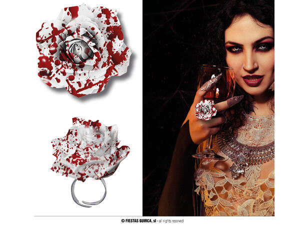 Ring med blodig blomst 1 Ring i metall/polyester 