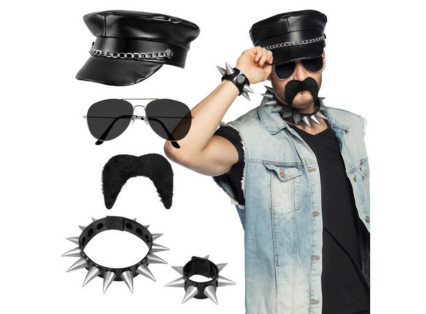 Rocker - Caps,Briller,Kjede,armbånd,bart 1 Sett i 5 deler 