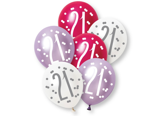 Rosa & Sølv Glitz - #21 6 Gummiballonger - 30cm (12") - 3 farger