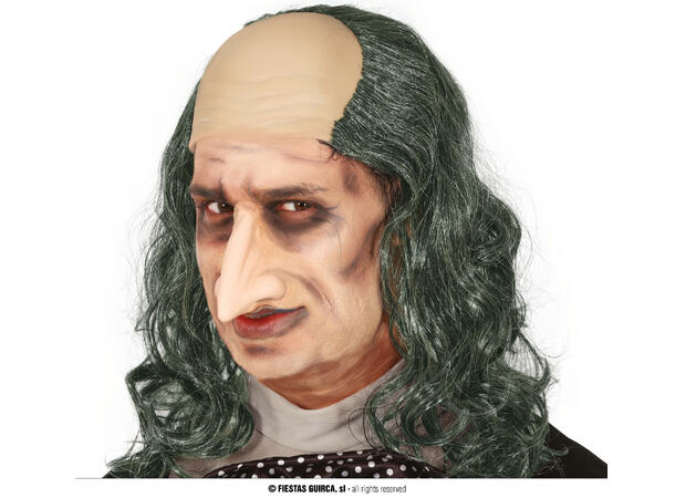 Skallet parykk grønn - lang 1 Parykk i lateks og syntetisk hår 