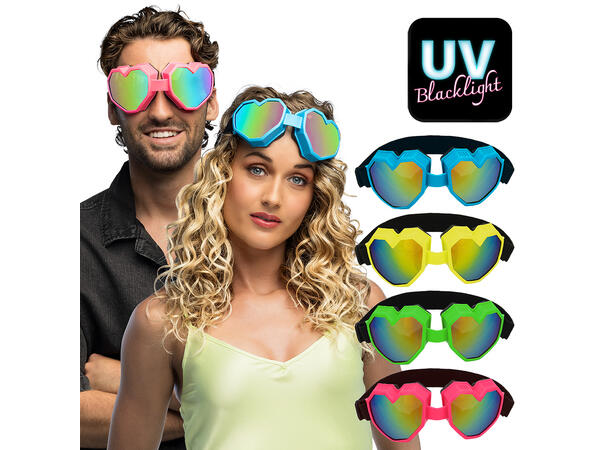Skibriller hjerteform - Neon Ass. - UV 1 Par briller i plast 