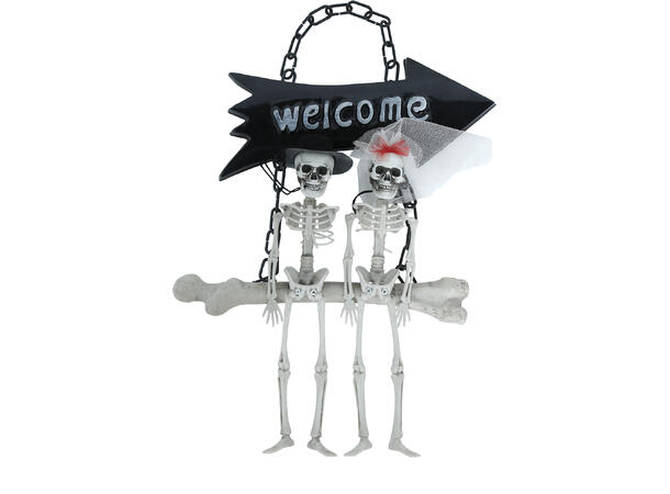 Skilt m/brudeparskjelett - WELCOME 1 Dekorasjon - 30x25cm 