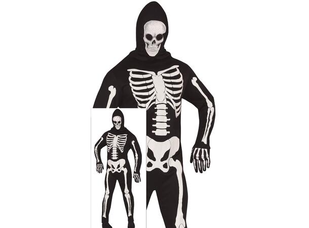 Skjelettdrakt - Onepiece og hette - Sort 1 Herrekostyme - str 48-50 (M) 