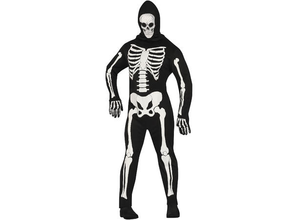 Skjelettdrakt - Onepiece og hette - Sort 1 Herrekostyme - str 48-50 (M) 