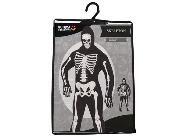 Skjelettdrakt - Onepiece og hette - Sort 1 Herrekostyme - str 48-50 (M) 