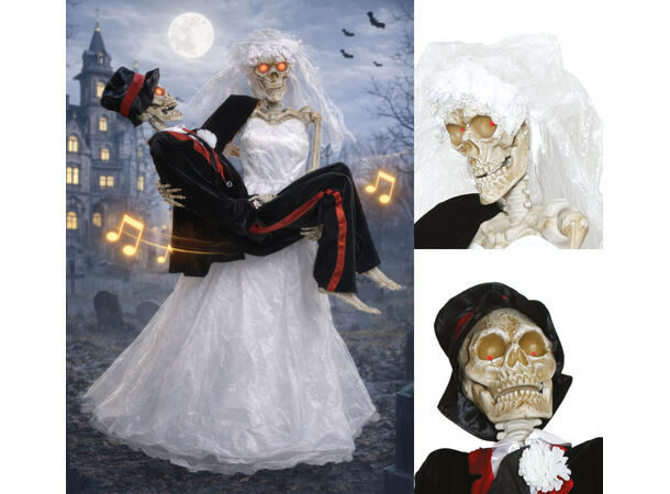 Skrekkfigur - Brudepar - Skjeletter 1 Figur m/lyd/lys/begegelse - 190cm 