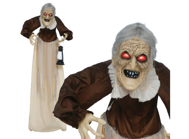Skrekkfigur - Gammel dame med lykt 1 Figur m/lyd/lys/begegelse - 130cm 