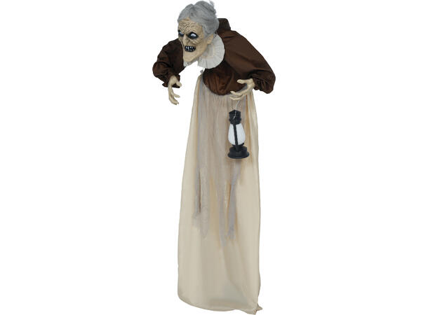 Skrekkfigur - Gammel dame med lykt 1 Figur m/lyd/lys/begegelse - 130cm 