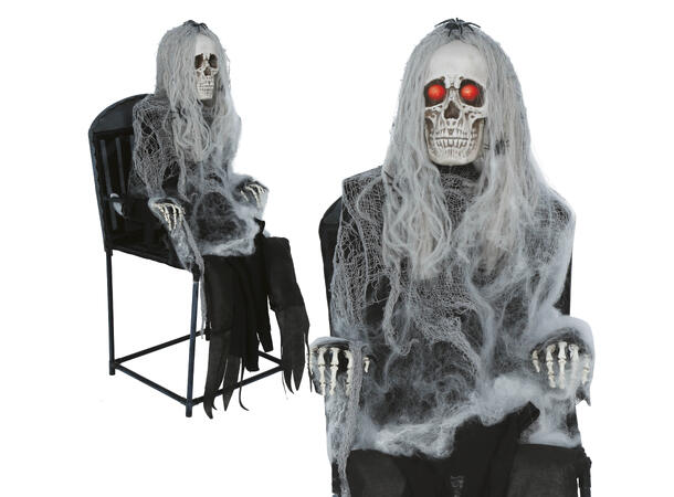 Skrekkfigur - Skjelettdame i stol 1 Figur m/lyd/lys/begegelse - 105cm 