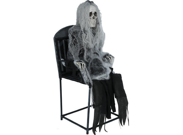 Skrekkfigur - Skjelettdame i stol 1 Figur m/lyd/lys/begegelse - 105cm 