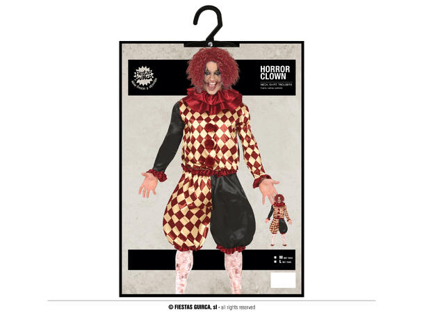 Skummel klovn - Rød/Hvit ruter 1 Herrekostyme - str 52-54 (L) 