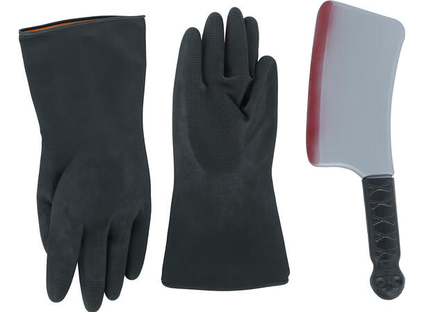 Slaktersett - Forkle, hansker, kniv 1 Sett med tre deler 