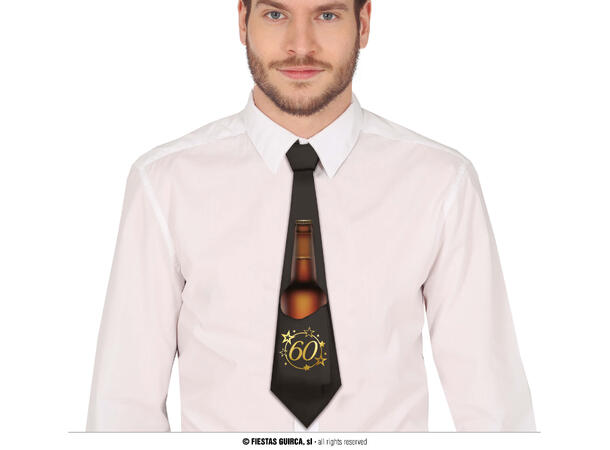 Slips - Sort/gull - "60" år 1 Slips i ployester 