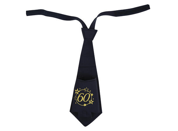 Slips - Sort/gull - "60" år 1 Slips i ployester 