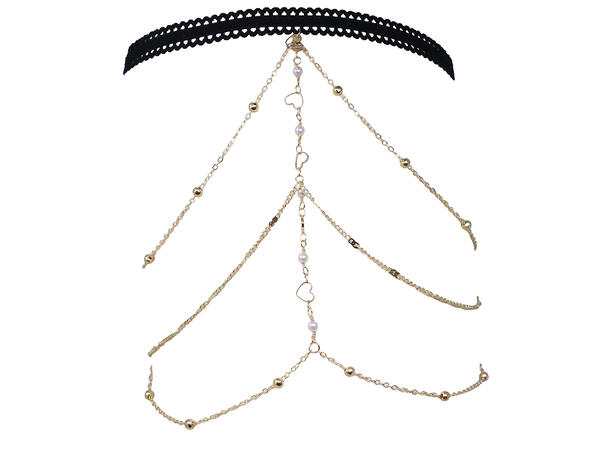 Smykke til ben - Sort/Gull m/hjerter 1 Kjede i metall/PVC til ben 